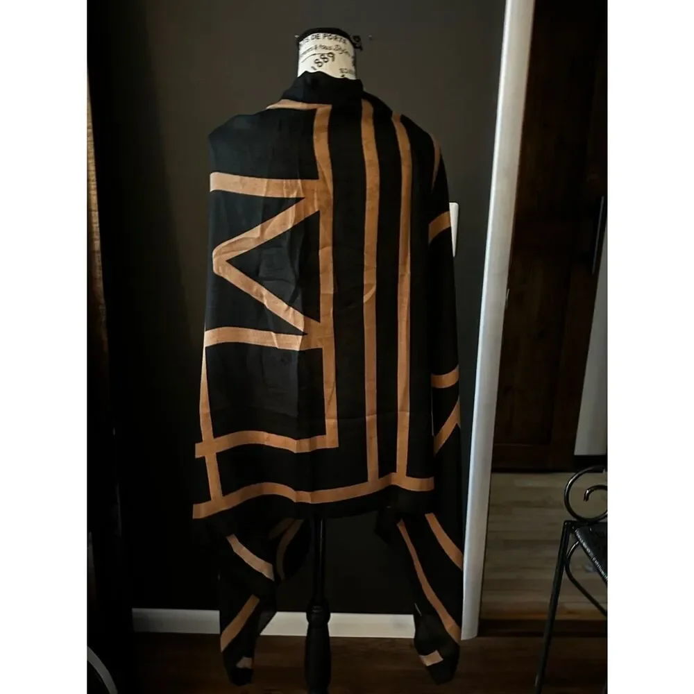 MISSLOOK Black and Bronze Geometric Wrap Scarf